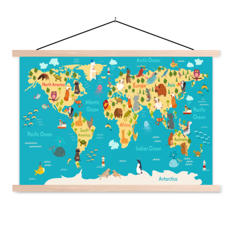 beweging de sneeuw mijn Continenten en zeeën textielposter - Wereldkaart op schoolplaat -  Wereldkaart